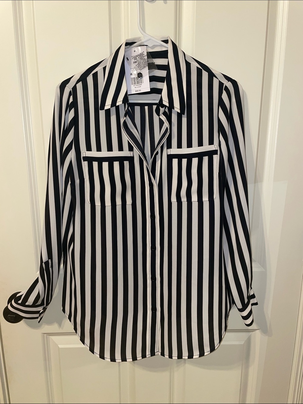 The Limited Women’s Black & White Vertical Stripe Button-Up Shirt